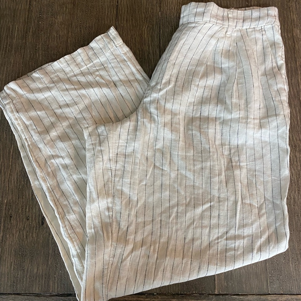 A New Day linen pants in size 14 cream with black stripe